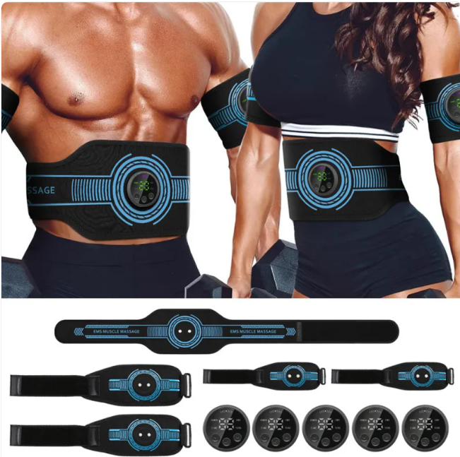 Glowfitbe smart fitness belt with adjustable strap and digital display, designed for weight management and body monitoring.